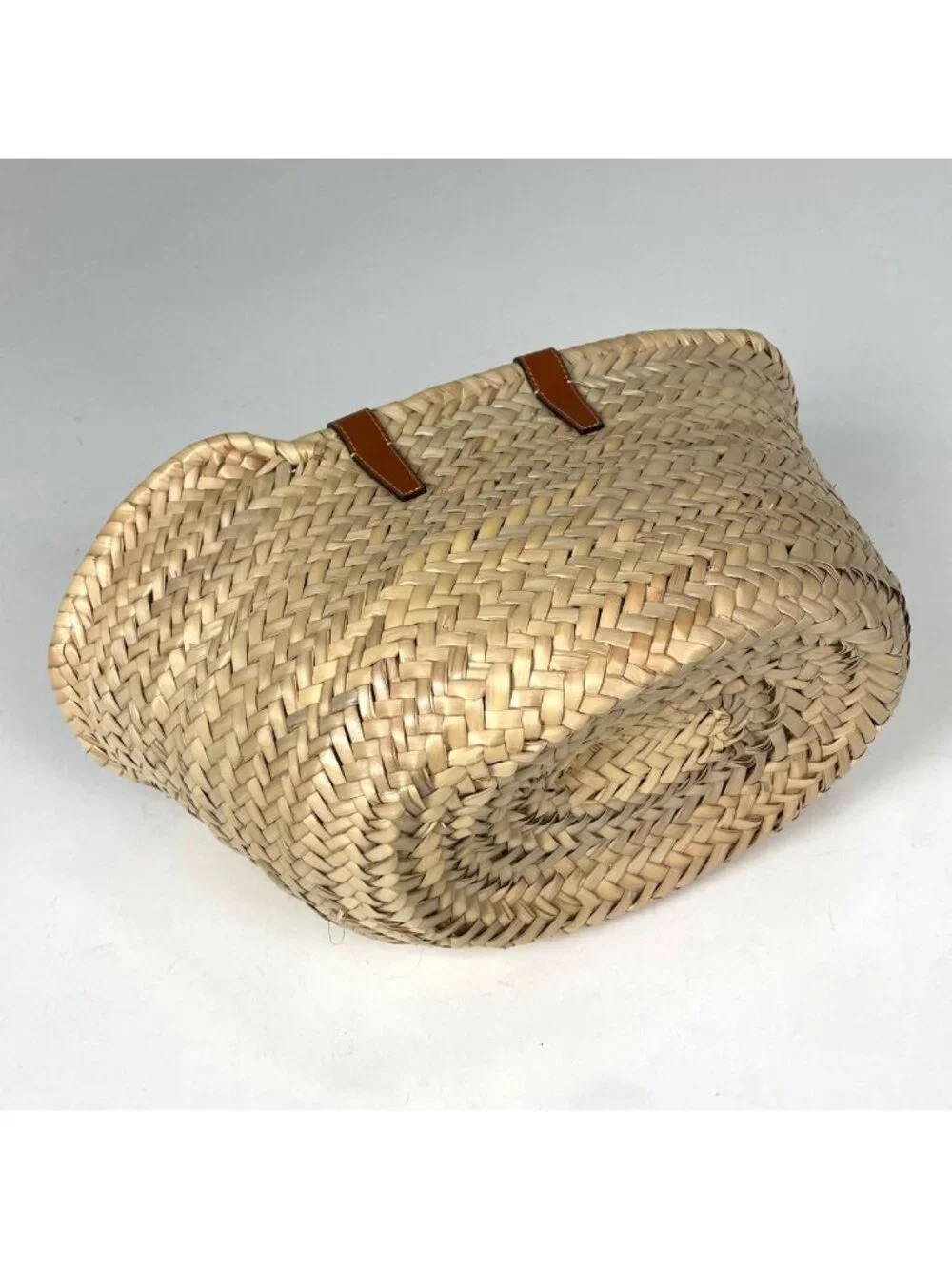 Celine Classic Pannier Tote Basket 2-Way Raffia Natural Brown
